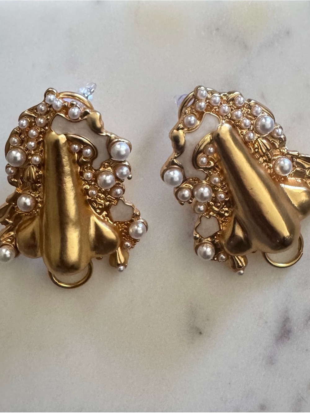 Vintage-Inspired Gold Pearl Sculptural Statement Earrings